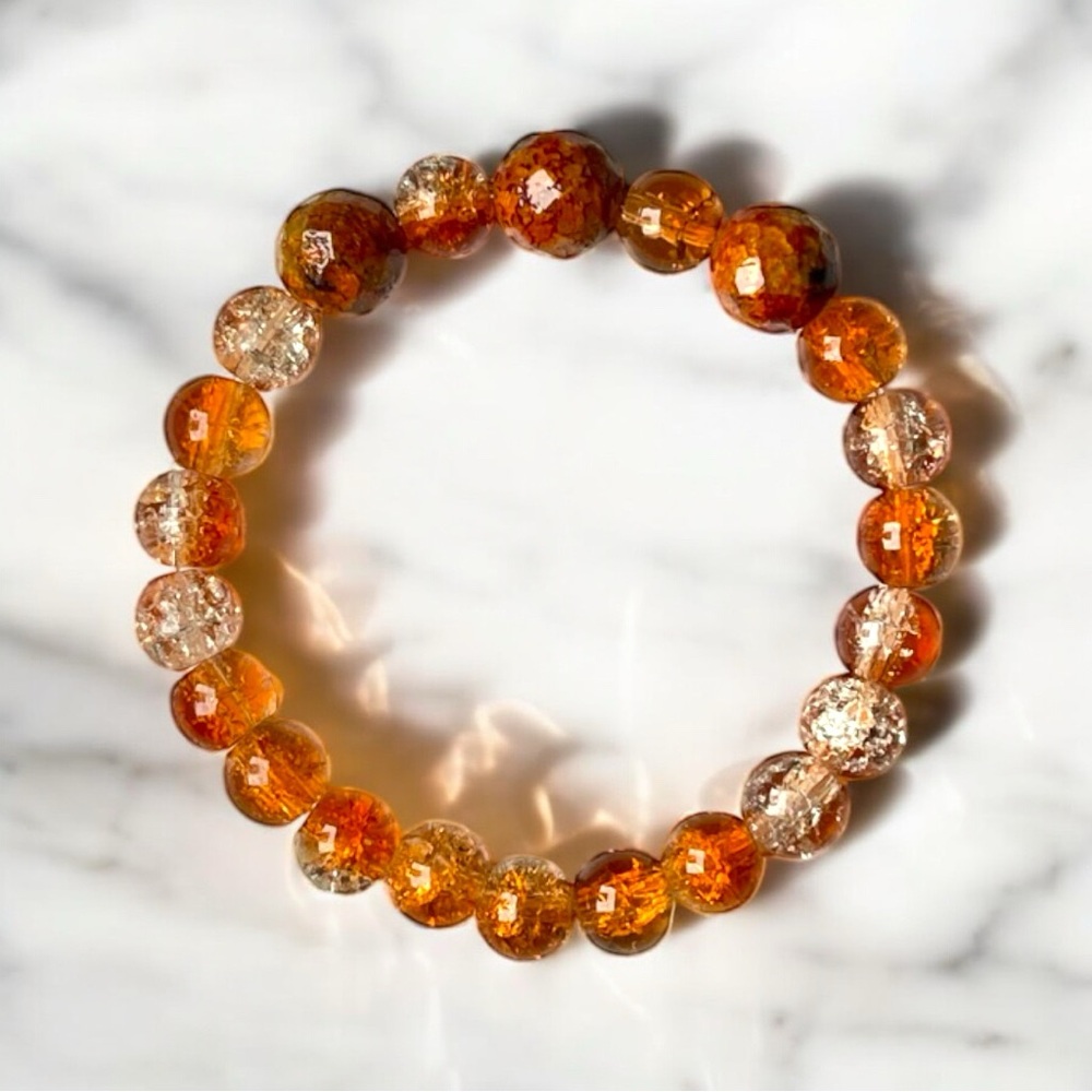 Orange Crackled Glass Beaded Bracelet